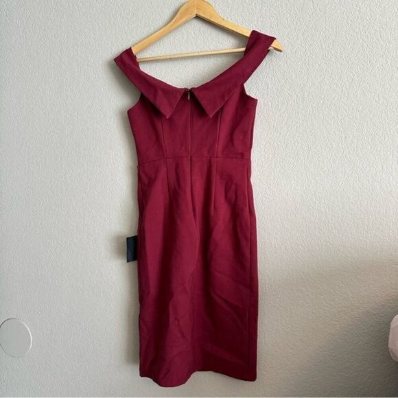Lulu’s Classic Glam Burgundy Off-the-Shoulder Bodycon Dress Size Small - Picture 3 of 11